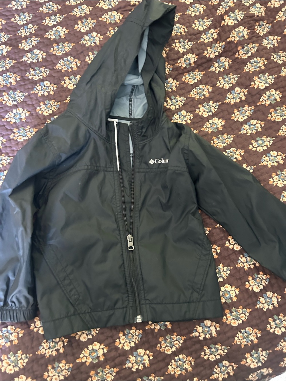 Columbia Kids Black Hooded Raincoat with Gray Lining